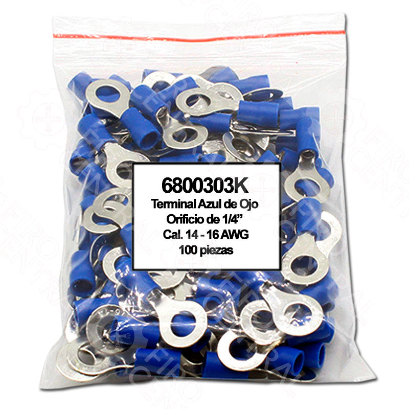 KIT DE TERMINALES DE OJO AZULES 1/4" CAL 14-16 AWG (100 pza)  - Terminal - - Firo Central