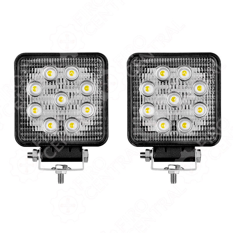 KIT FAROS 4" 9 LED BLANCO 12V/24V 27W CUADRADO ESTROBO 2 PZA  - Iluminación - - Firo Central